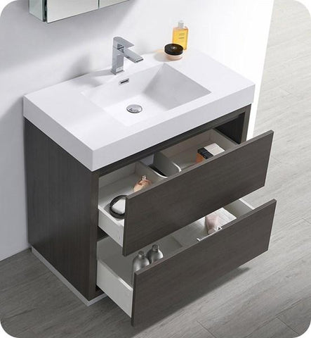 Image of Fresca Valencia 36" Gray Oak Free Standing Modern Bathroom Vanity w/ Medicine Cabinet | FVN8436GO