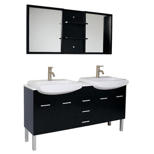 Fresca Vetta Espresso Modern Double Sink Bathroom Vanity w/ Mirror FVN6193ES-FFT1030BN