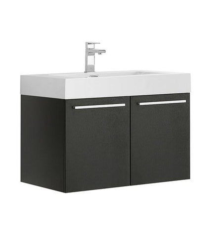 Image of Fresca Vista 30" Black Wall Hung Modern Bathroom Cabinet w/ Integrated Sink | FCB8089BW-I