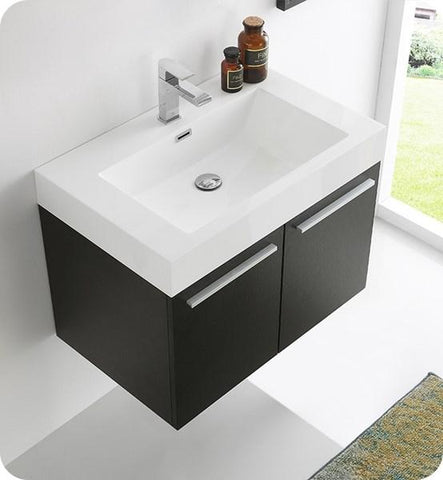 Image of Fresca Vista 30" Black Wall Hung Modern Bathroom Cabinet w/ Integrated Sink | FCB8089BW-I