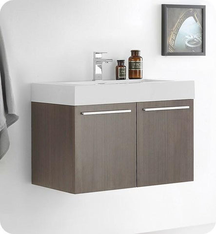 Image of Fresca Vista 30" Gray Oak Wall Hung Modern Bathroom Cabinet w/ Integrated Sink | FCB8089GO-I