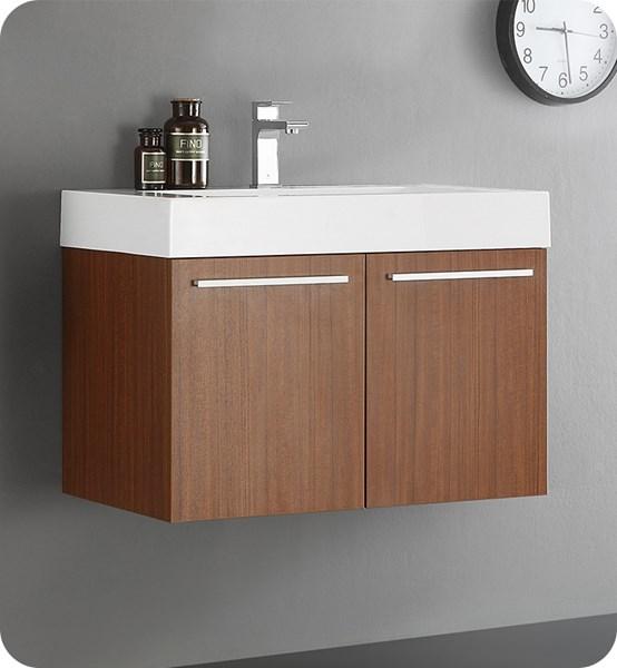 Fresca Vista 30" Teak Wall Hung Modern Bathroom Cabinet w/ Integrated Sink | FCB8089TK-I
