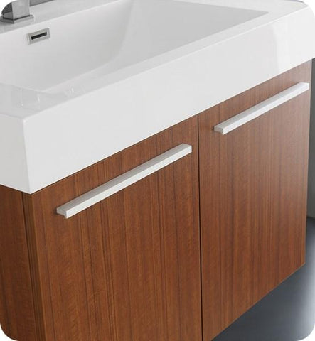 Image of Fresca Vista 30" Teak Wall Hung Modern Bathroom Cabinet w/ Integrated Sink | FCB8089TK-I