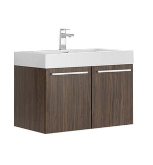 Fresca Vista 30" Walnut Wall Hung Modern Bathroom Cabinet w/ Integrated Sink | FCB8089GW-I
