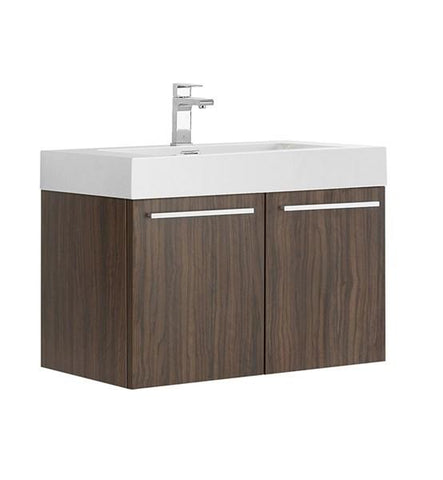 Image of Fresca Vista 30" Walnut Wall Hung Modern Bathroom Cabinet w/ Integrated Sink | FCB8089GW-I