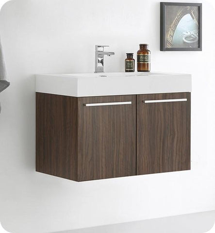 Image of Fresca Vista 30" Walnut Wall Hung Modern Bathroom Cabinet w/ Integrated Sink | FCB8089GW-I