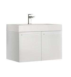 Fresca Vista 30" White Wall Hung Modern Bathroom Cabinet w/ Integrated Sink | FCB8089WH-I