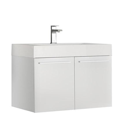 Image of Fresca Vista 30" White Wall Hung Modern Bathroom Cabinet w/ Integrated Sink | FCB8089WH-I