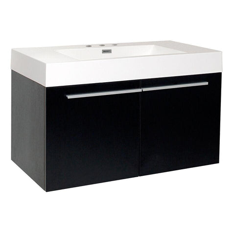 Image of Fresca Vista 36" Black Modern Bathroom Cabinet w/ Integrated Sink FCB8090BW-I