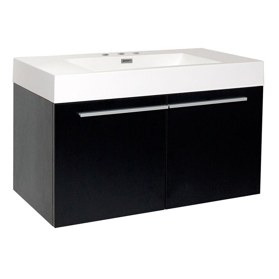 Fresca Vista 36" Black Modern Bathroom Cabinet w/ Integrated Sink FCB8090BW-I