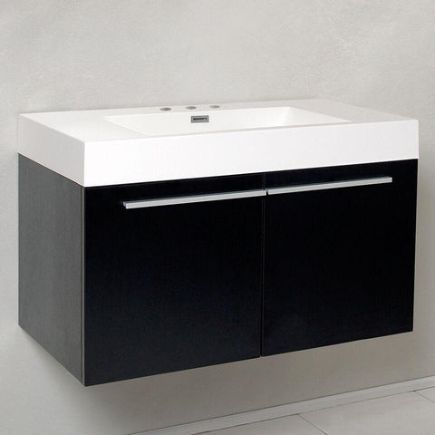 Image of Fresca Vista 36" Black Modern Bathroom Cabinet w/ Integrated Sink FCB8090BW-I