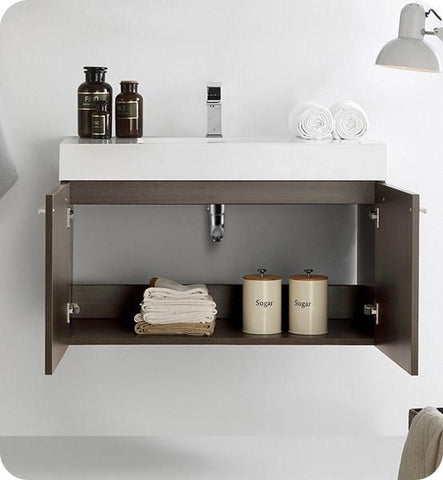Image of Fresca Vista 36" Gray Oak Modern Bathroom Cabinet w/ Integrated Sink | FCB8090GO-I