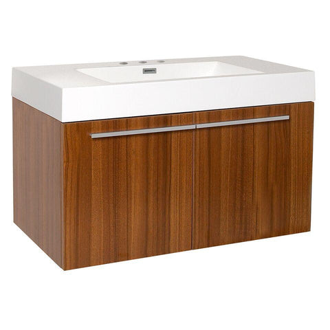 Image of Fresca Vista 36" Teak Modern Bathroom Cabinet w/ Integrated Sink FCB8090TK-I