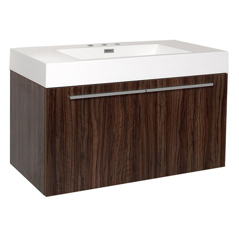 Image of Fresca Vista 36" Walnut Modern Bathroom Cabinet w/ Integrated Sink FCB8090GW-I