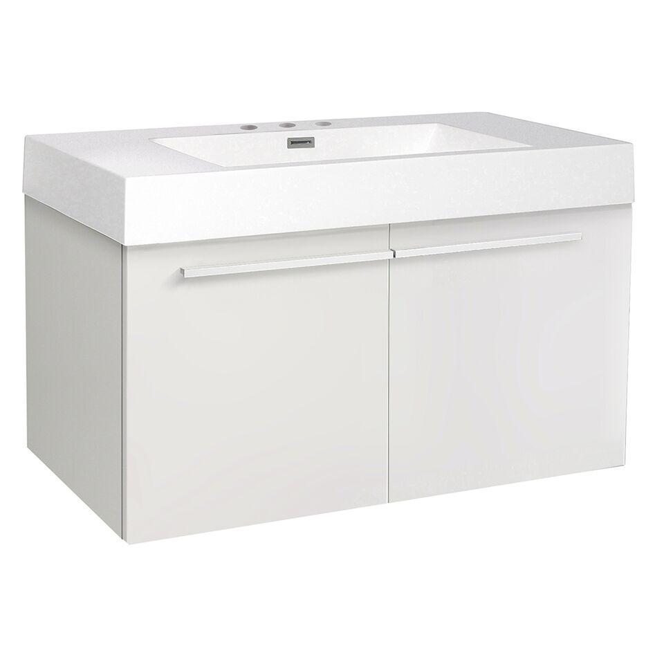 Fresca Vista 36" White Modern Bathroom Base Cabinet w/ Integrated Sink FCB8090WH-I