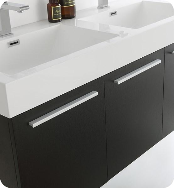 Fresca Vista 48" Black Wall Hung Double Sink Modern Bathroom Cabinet | FCB8092BW-D
