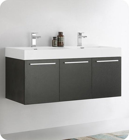 Fresca Vista 48" Black Wall Hung Double Sink Modern Bathroom Cabinet w/ Integrated Sink | FCB8092BW-D-I