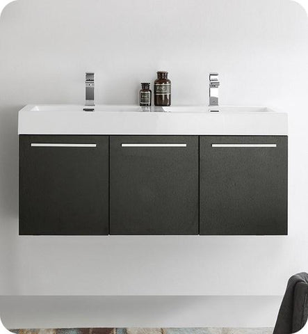 Image of Fresca Vista 48" Black Wall Hung Double Sink Modern Bathroom Cabinet w/ Integrated Sink | FCB8092BW-D-I