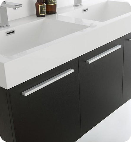 Image of Fresca Vista 48" Black Wall Hung Double Sink Modern Bathroom Cabinet w/ Integrated Sink | FCB8092BW-D-I