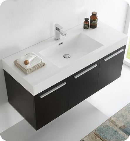 Image of Fresca Vista 48" Black Wall Hung Modern Bathroom Cabinet w/ Integrated Sink | FCB8092BW-I