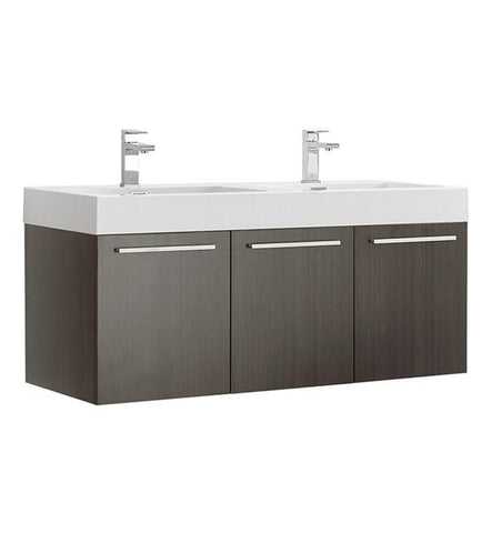 Image of Fresca Vista 48" Gray Oak Wall Hung Double Sink Modern Bathroom Cabinet | FCB8092GO-D FCB8092GO-D