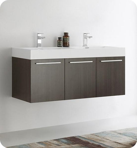 Fresca Vista 48" Gray Oak Wall Hung Double Sink Modern Bathroom Cabinet | FCB8092GO-D FCB8092GO-D