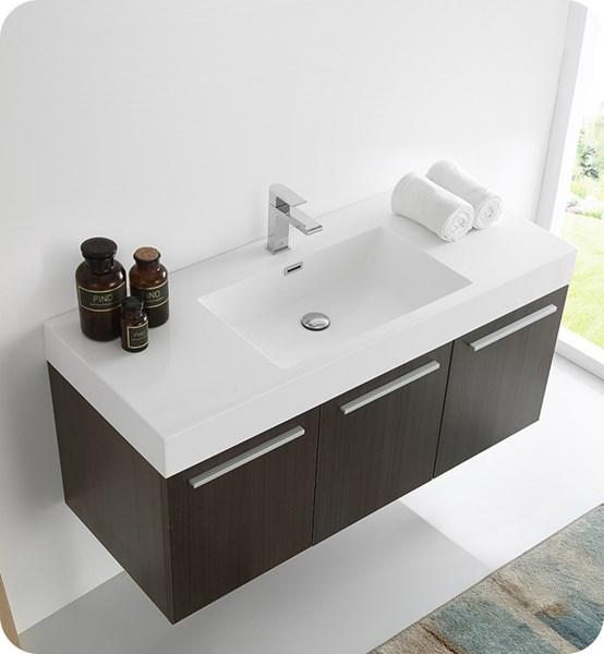 Fresca Vista 48" Gray Oak Wall Hung Modern Bathroom Cabinet w/ Integrated Sink | FCB8092GO-I