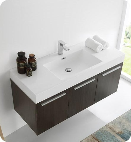 Image of Fresca Vista 48" Gray Oak Wall Hung Modern Bathroom Cabinet w/ Integrated Sink | FCB8092GO-I