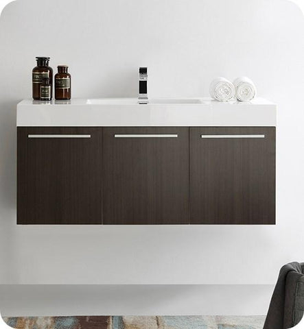 Image of Fresca Vista 48" Gray Oak Wall Hung Modern Bathroom Cabinet w/ Integrated Sink | FCB8092GO-I FCB8092GO-I