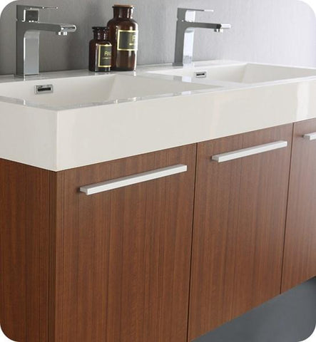 Image of Fresca Vista 48" Teak Wall Hung Double Sink Modern Bathroom Cabinet | FCB8092TK-D