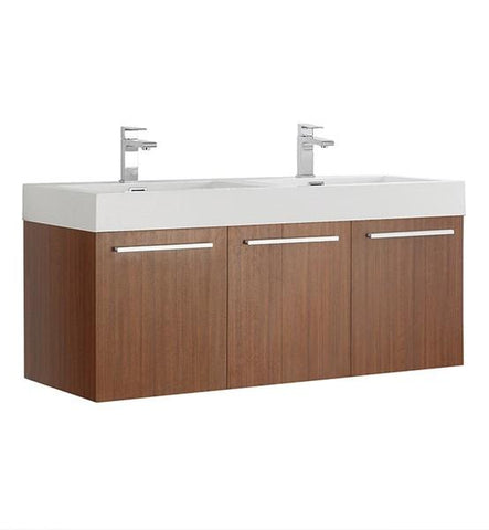 Image of Fresca Vista 48" Teak Wall Hung Double Sink Modern Bathroom Cabinet | FCB8092TK-D FCB8092TK-D