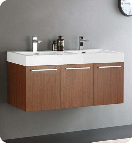 Fresca Vista 48" Teak Wall Hung Double Sink Modern Bathroom Cabinet | FCB8092TK-D FCB8092TK-D