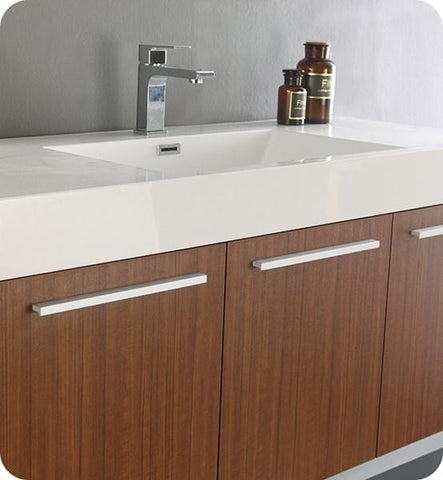 Image of Fresca Vista 48" Teak Wall Hung Modern Bathroom Cabinet w/ Integrated Sink | FCB8092TK-I FCB8092TK-I
