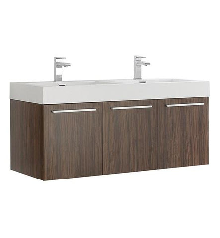 Image of Fresca Vista 48" Walnut Wall Hung Double Sink Modern Bathroom Cabinet w/ Integrated Sink | FCB8092GW-D-I