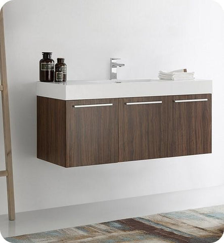 Image of Fresca Vista 48" Walnut Wall Hung Modern Bathroom Cabinet w/ Integrated Sink | FCB8092GW-I