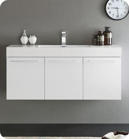 Image of Fresca Vista 48" White Wall Hung Modern Bathroom Cabinet w/ Integrated Sink | FCB8092WH-I