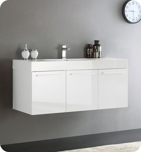 Fresca Vista 48" White Wall Hung Modern Bathroom Cabinet w/ Integrated Sink | FCB8092WH-I