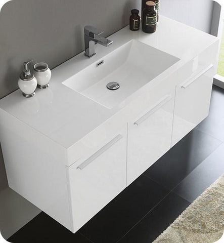 Image of Fresca Vista 48" White Wall Hung Modern Bathroom Cabinet w/ Integrated Sink | FCB8092WH-I