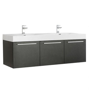 Fresca Vista 60" Black Wall Hung Double Sink Modern Bathroom Cabinet w/ Integrated Sink | FCB8093BW-D-I