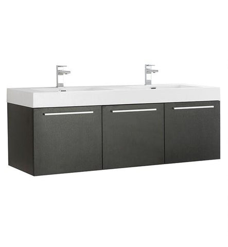 Image of Fresca Vista 60" Black Wall Hung Double Sink Modern Bathroom Cabinet w/ Integrated Sink | FCB8093BW-D-I
