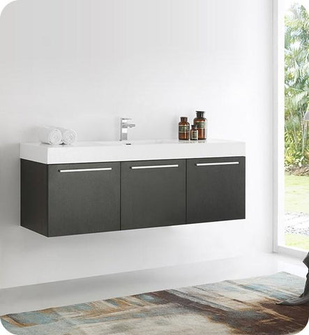 Image of Fresca Vista 60" Black Wall Hung Single Sink Modern Bathroom Cabinet w/ Integrated Sink | FCB8093BW-I
