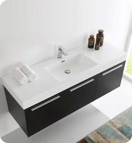 Image of Fresca Vista 60" Black Wall Hung Single Sink Modern Bathroom Cabinet w/ Integrated Sink | FCB8093BW-I