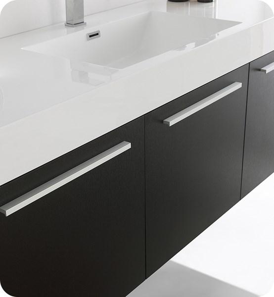 Fresca Vista 60" Black Wall Hung Single Sink Modern Bathroom Cabinet w/ Integrated Sink | FCB8093BW-I