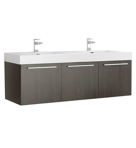 Image of Fresca Vista 60" Gray Oak Wall Hung Double Sink Modern Bathroom Cabinet | FCB8093GO-D FCB8093GO-D