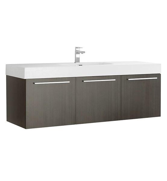 Fresca Vista 60" Gray Oak Wall Hung Single Sink Modern Bathroom Cabinet w/ Integrated Sink | FCB8093GO-I