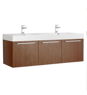 Fresca Vista 60" Teak Wall Hung Double Sink Modern Bathroom Cabinet w/ Integrated Sink | FCB8093TK-D-I