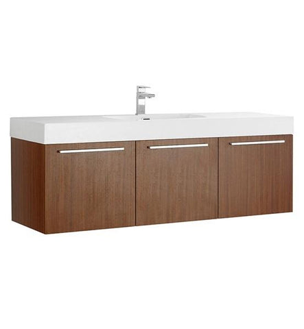 Image of Fresca Vista 60" Teak Wall Hung Single Sink Modern Bathroom Cabinet w/ Integrated Sink | FCB8093TK-I
