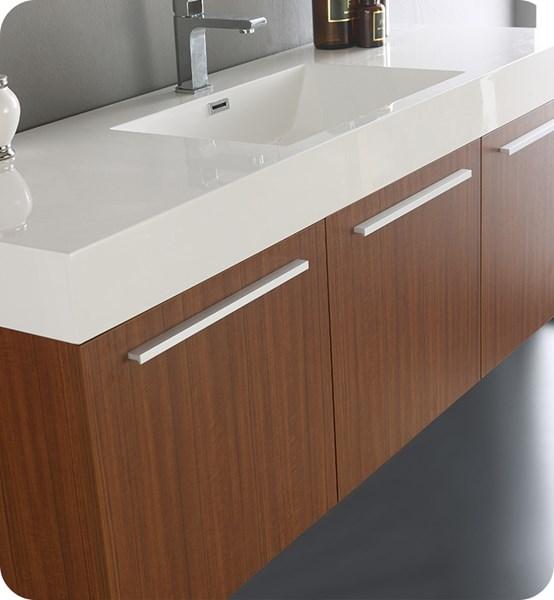 Fresca Vista 60" Teak Wall Hung Single Sink Modern Bathroom Cabinet w/ Integrated Sink | FCB8093TK-I