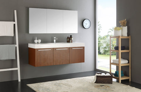 Image of Fresca Vista 60" Wall Hung Bathroom Vanity FVN8093BW-FFT1030BN