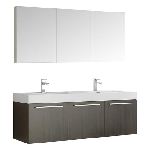 Image of Fresca Vista 60" Wall Hung Double Sink Vanity FVN8093BW-D-FFT1030BN